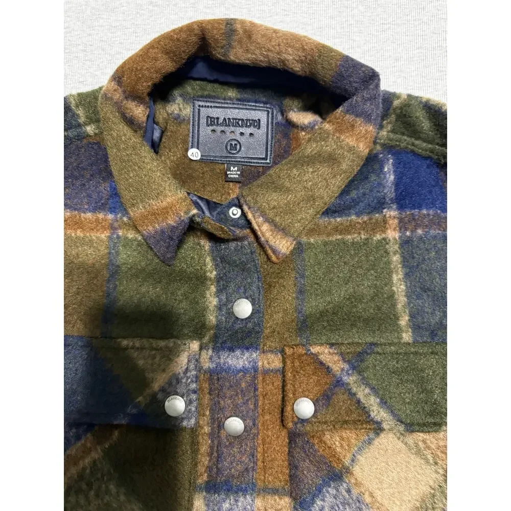 BlankNYC Hit The Trail Shacket Flannel Brown Green Navy Sz M - Picture 9 of 12